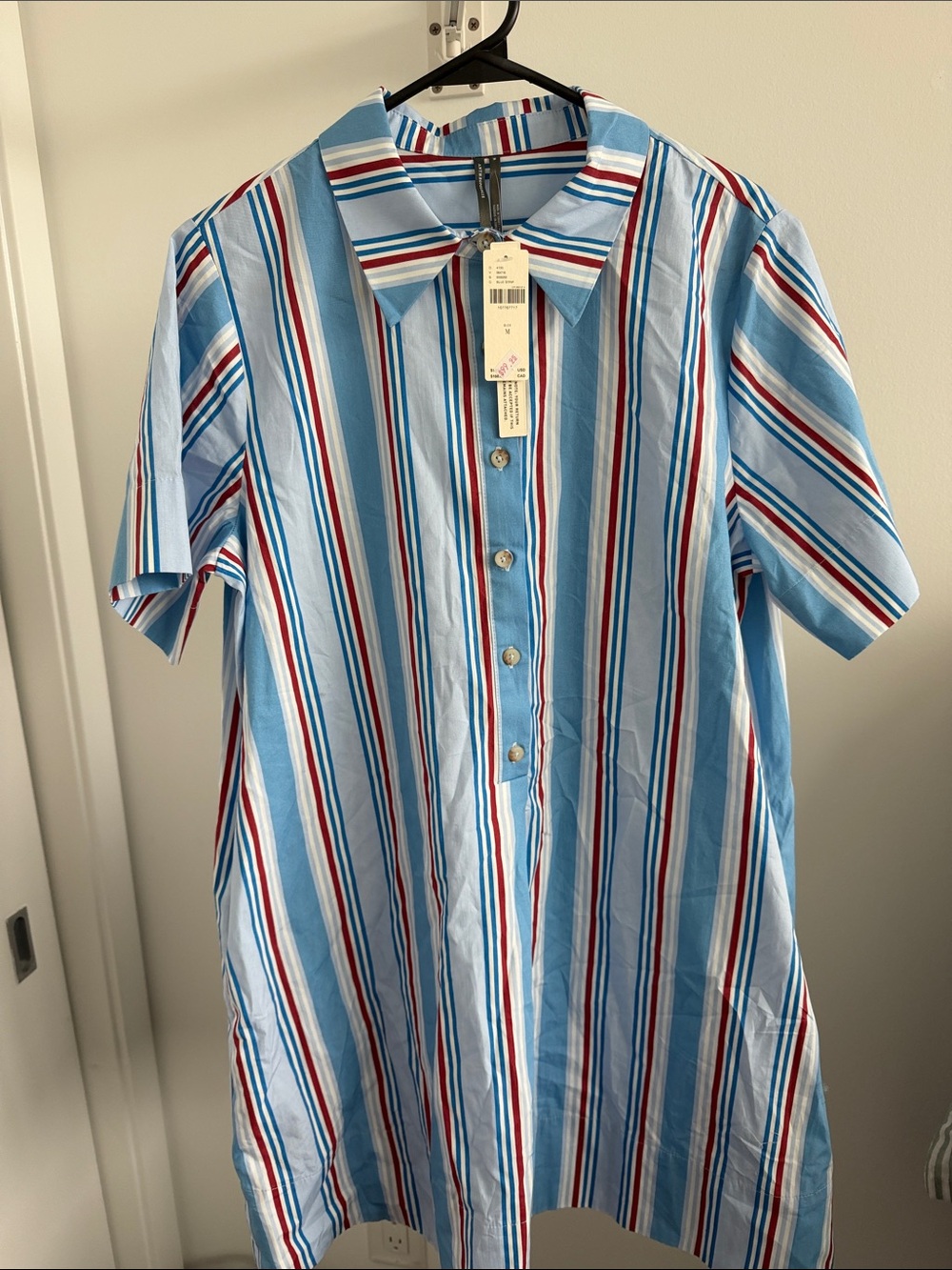 Anthropologie Light Blue Vertical Stripe Short-Sleeve Shirt Dress